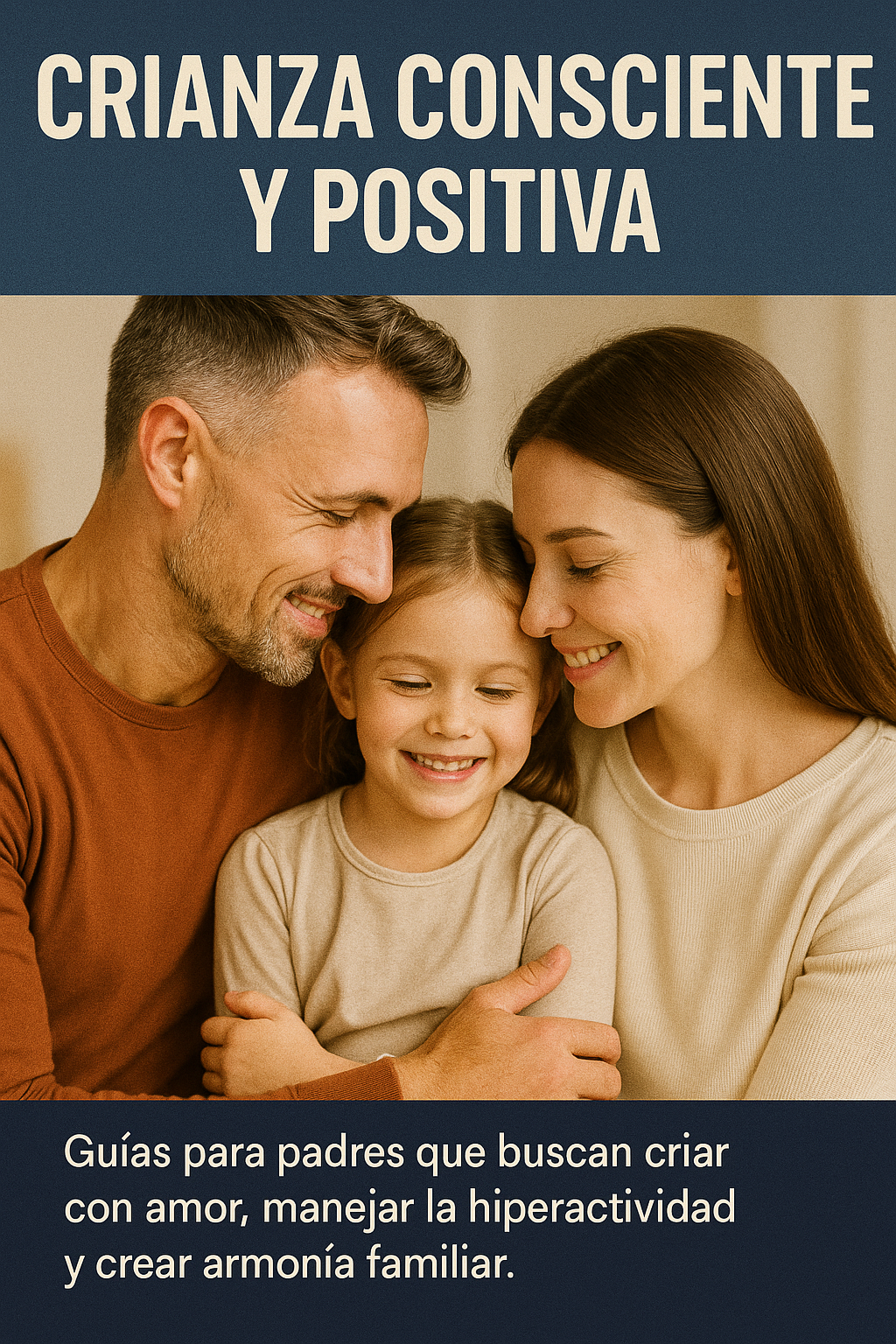 Ebook de crianza positiva con imagen de familia unida y mensaje de educación emocional.